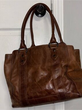 Frye Distressed Brown Leather Double-Handle Tote